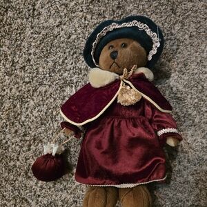Elegant Velvet Teddy Bear with Burgundy Outfit Vintage Russ Collecter Bear